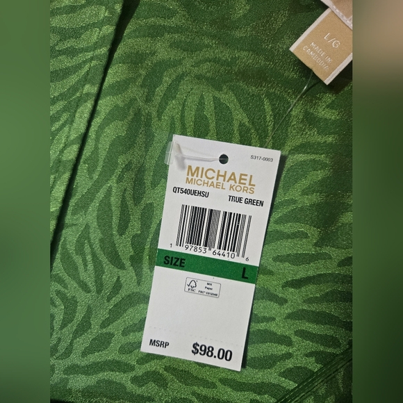 Michael Kors Green V-Neck Short Sleeve Blouse Size L NWT - Picture 7 of 7